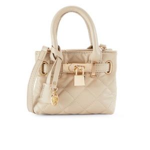 Badgley Mishka mini diamond quilted tote with front lock- beige color - NWT